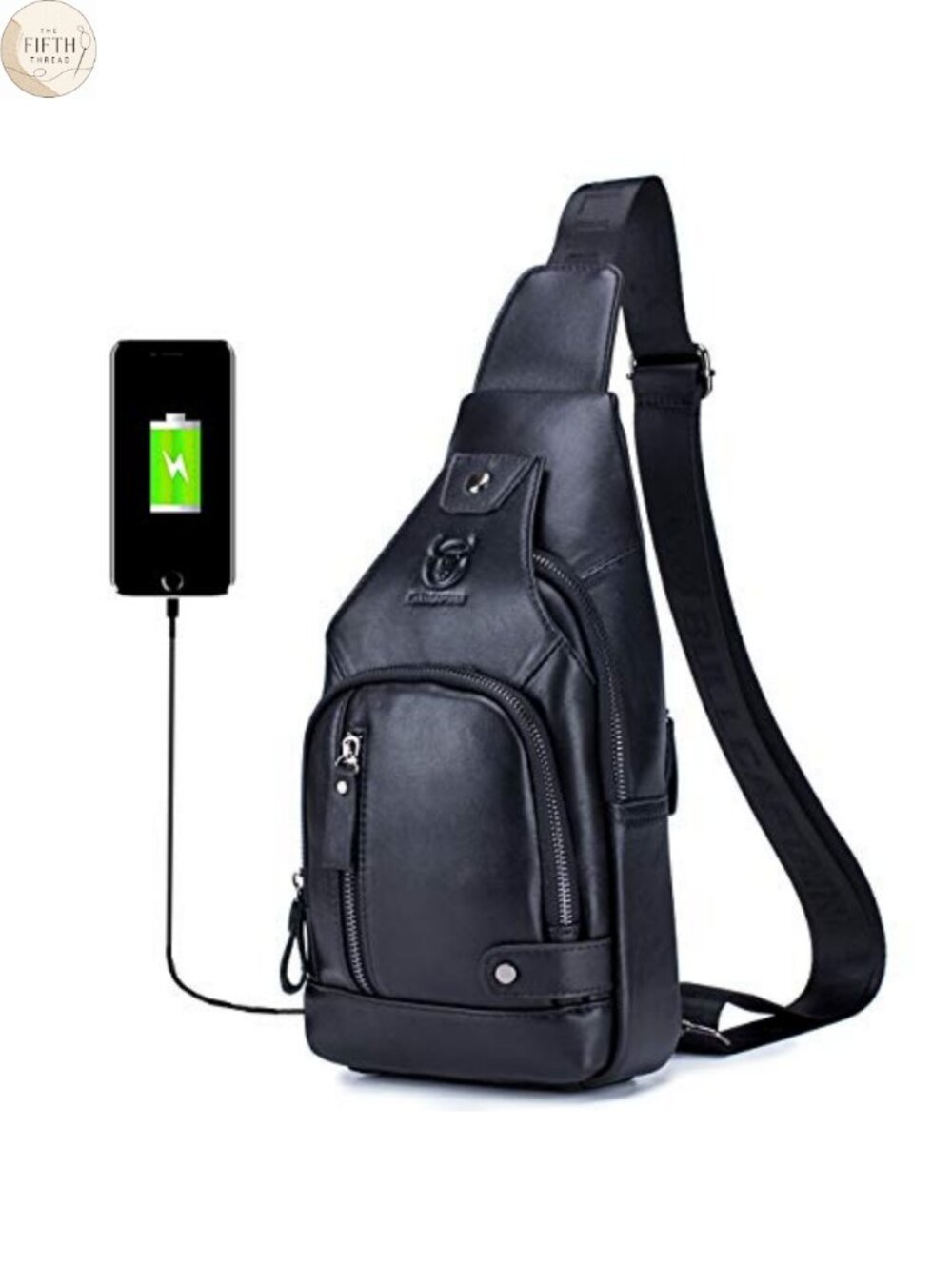 Genuine Leather Sling Bag Crossbody with USB Charging Port
